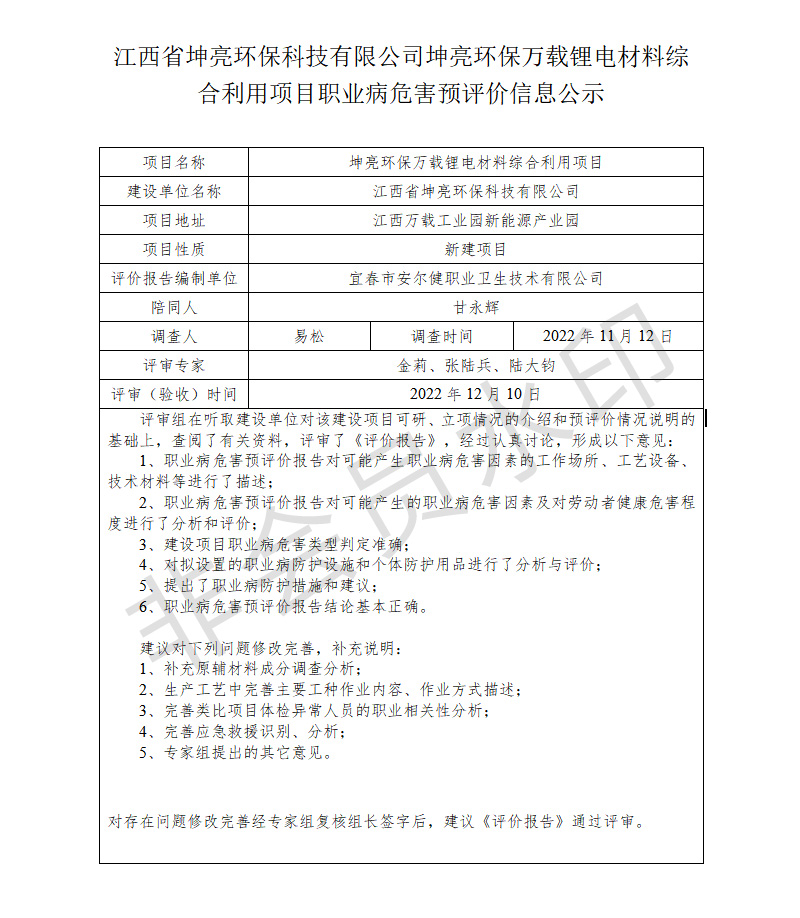 江西省坤亮環(huán)?？萍加邢薰纠ち镰h(huán)保萬(wàn)載鋰電材料綜合利用項(xiàng)目職業(yè)病危害預(yù)評(píng)價(jià)信息公示.jpg