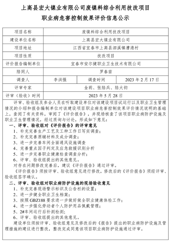 上高縣宏大鎳業(yè)有限公司-廢鎳料綜合利用技改項(xiàng)目-建設(shè)項(xiàng)目職業(yè)病危害控制效果評(píng)價(jià)信息公示.jpg